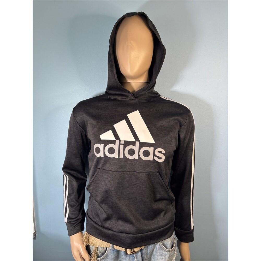 Adidas Black Pullover Hoodie Sweatshirt, White Stripes, Logo (see Measurements)